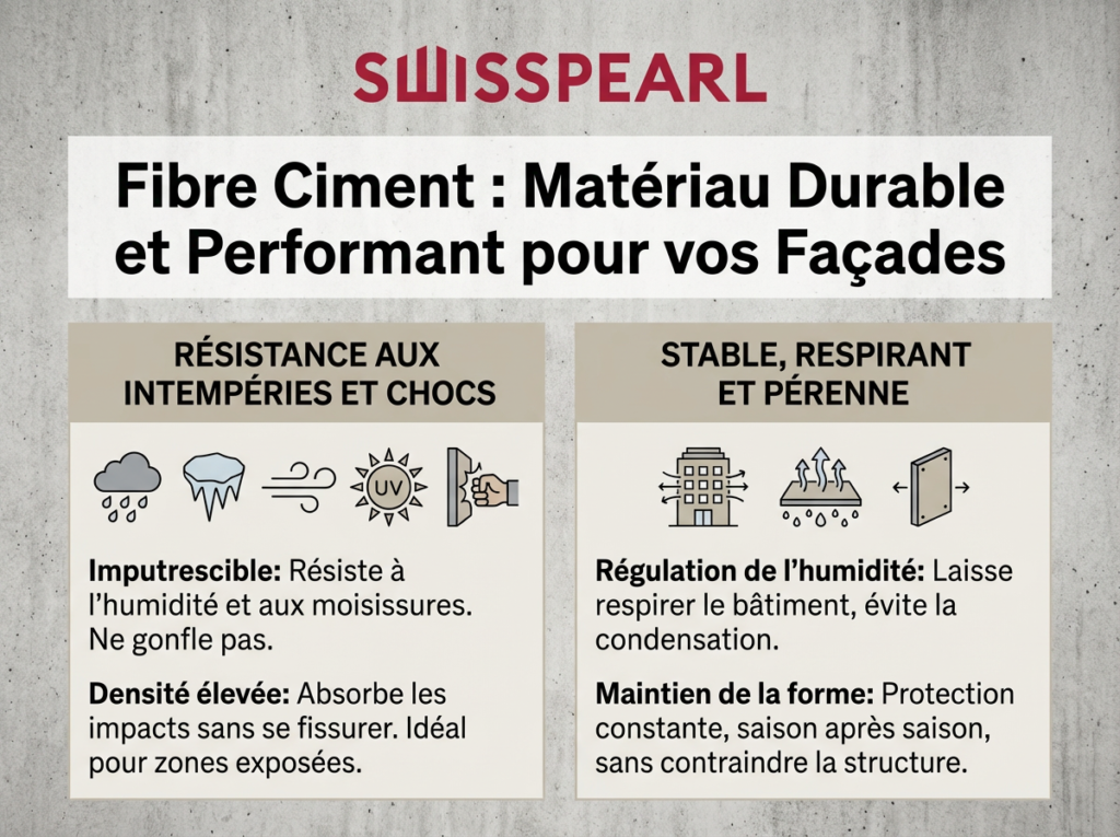 Fibre ciment durable pour façades résistantes et respirantes